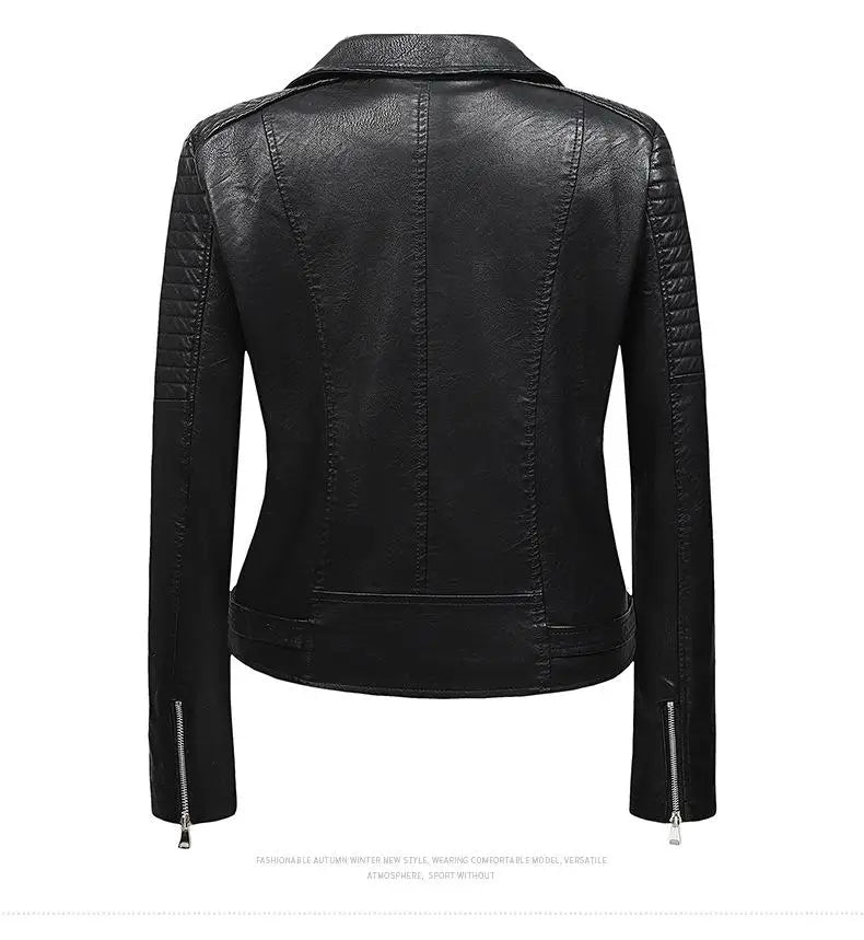 KTX-143763 PU Leather Jacket for Women Korean Version Slim Fit Harajuku Style Spring Short Flip Collar Motorcycle Jacket Clothing