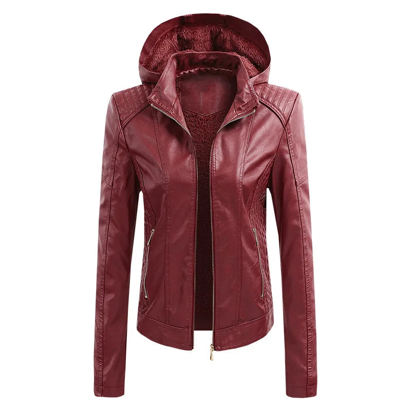 KTX-848851 Hooded Jackets Custom Detachable PU Coats Leather Jackets Clothing Brand Jacket