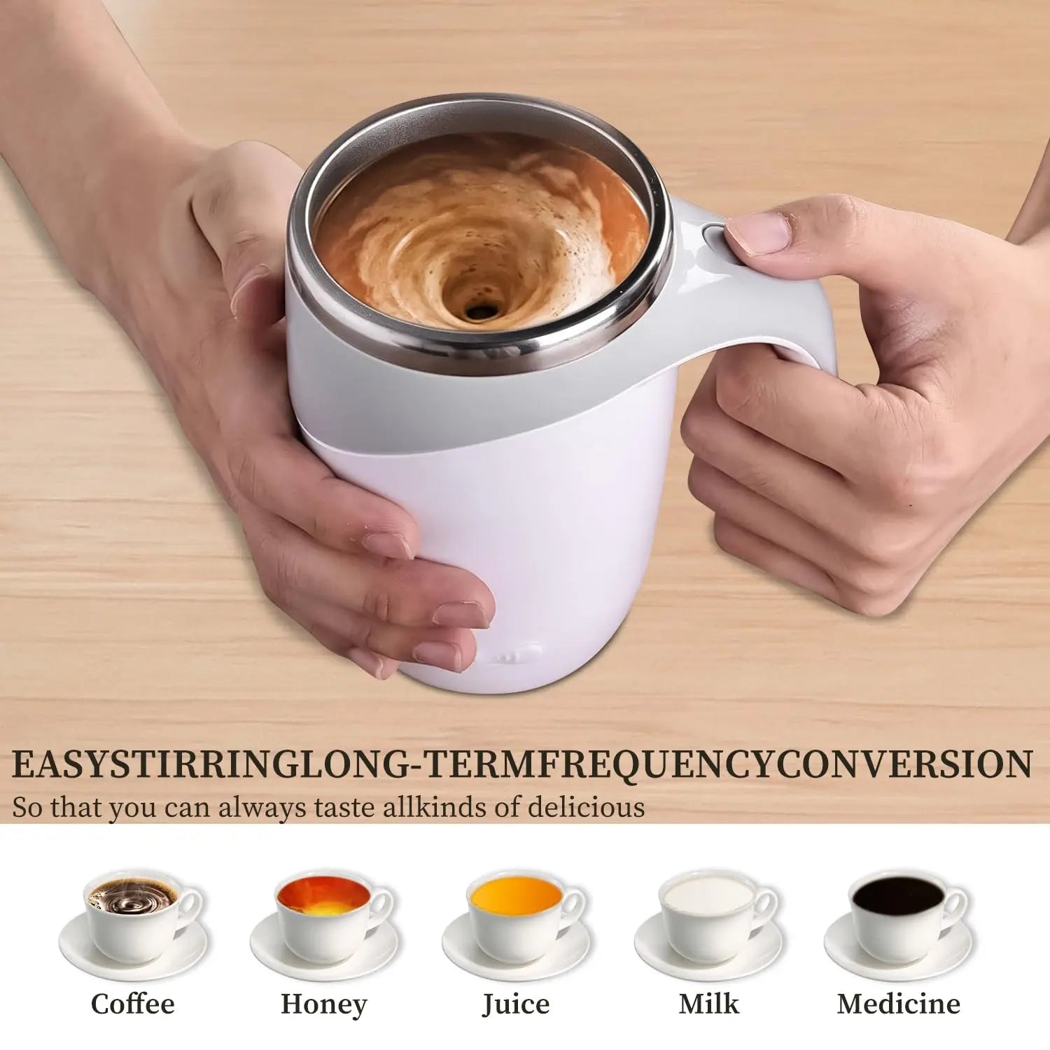 KTX-793555 Self Stirring Electric Coffee Mug with Lid for Travel and Office Use
