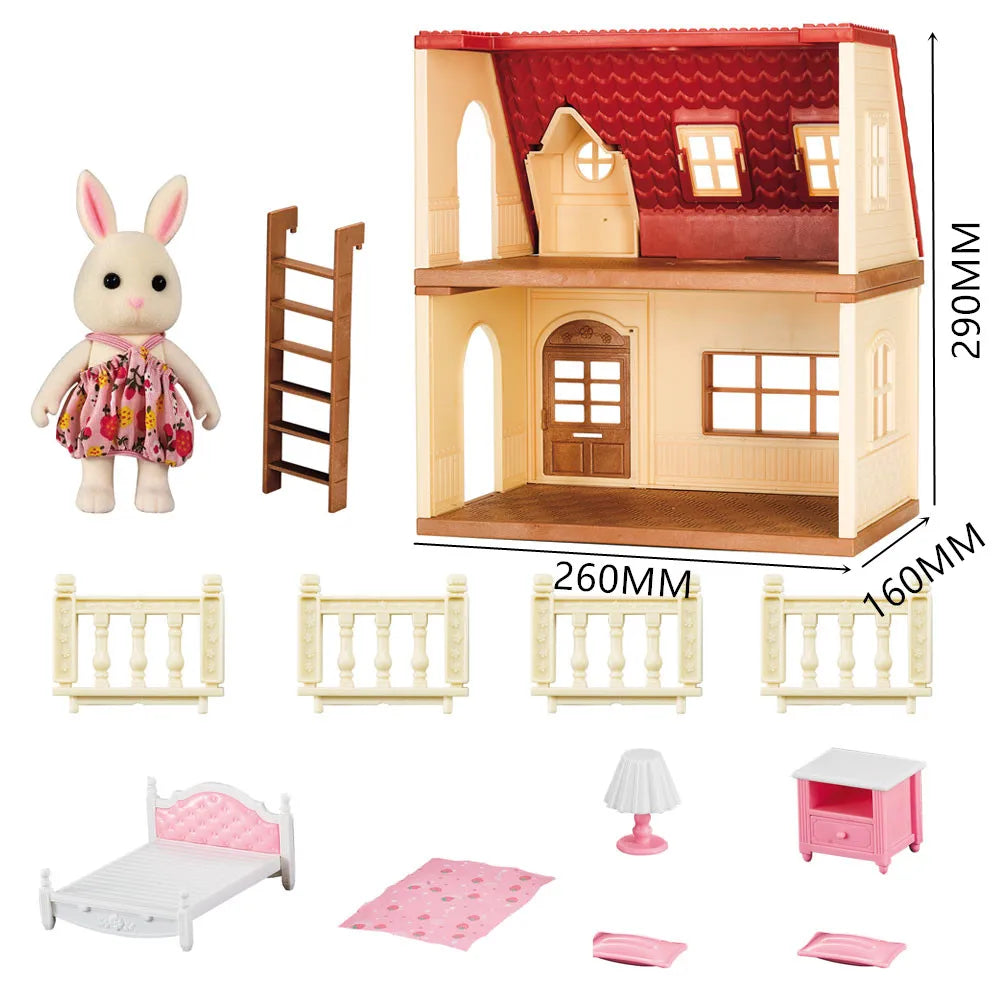 KTX-552851 Forest Family Big Villa Set - Mini Doll House Playset for Role Play and Educational Fun