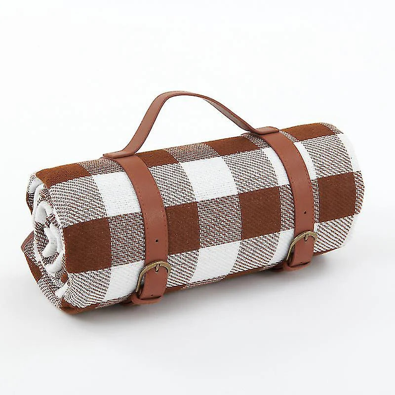 KTX-840915 Outdoor Eco-Friendly Waterproof Picnic Blanket with Leather Strap - Portable Recycled Oxford Mat for Camping and Beach