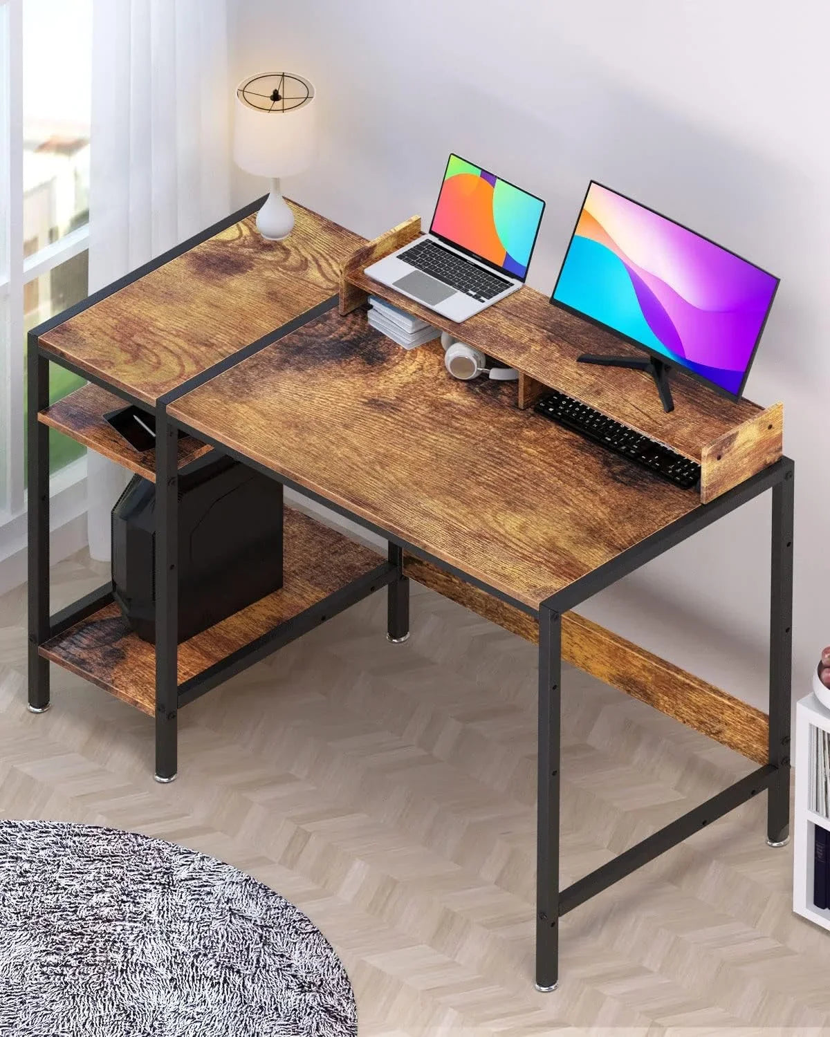 KTX-087763 Adjustable Gaming Computer Desk with Monitor Stand and Storage Solutions