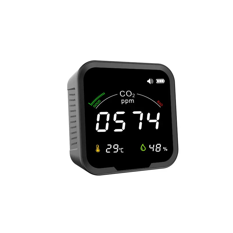KTX-307411 NDIR CO2 Meter with Temperature and Humidity Display, Model PTH-9C, Desktop Air Quality Monitor