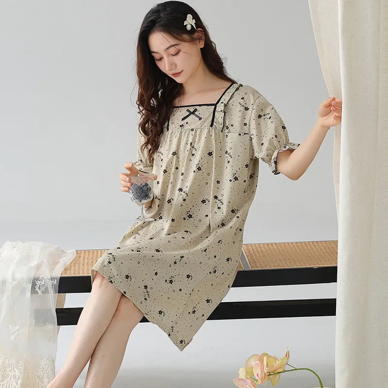 KTX-329171 New Design Plus Size Spring and Autumn Cotton Nightdress Loose Casual Pregnant Women Long Skirts