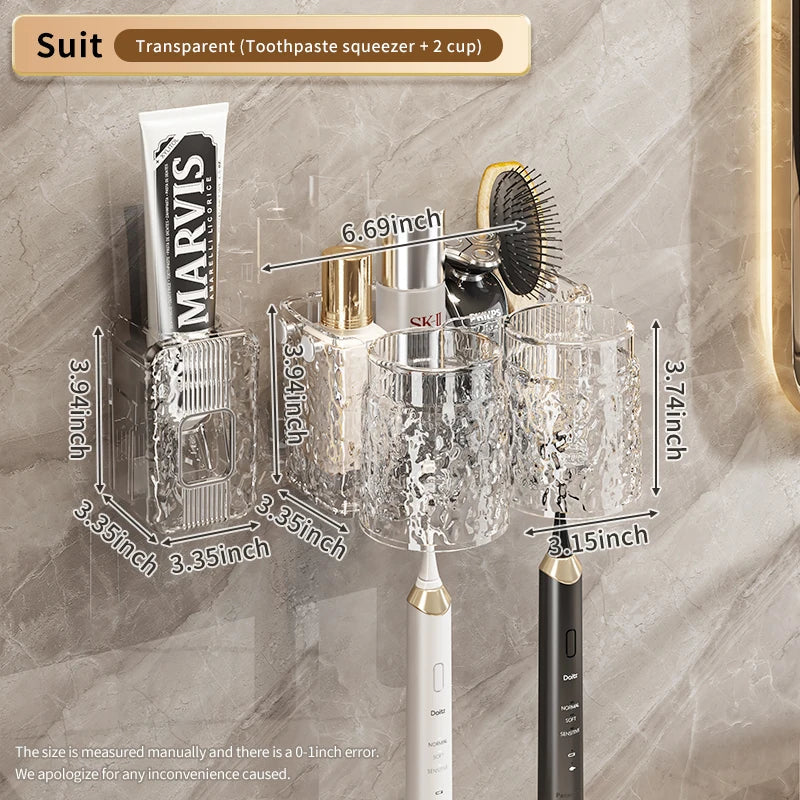 KTX-956243 Eco-Friendly Transparent Wall Hanging Toothbrush and Cosmetic Cup Holder for Bathroom