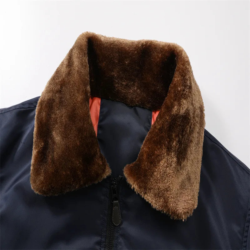 KTX-308755 Men's Retro American Flight Suit Jacket Winter Wool Collar Cotton Blouson Casual Style Zipper Closure Canvas Finished Product