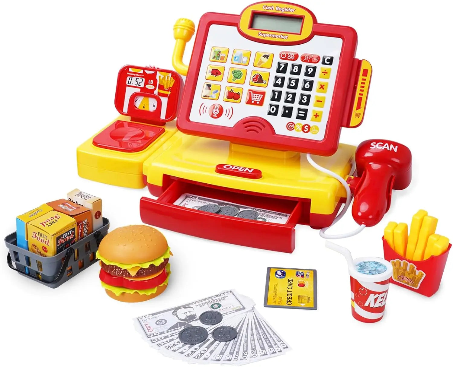 KTX-540563 Toy Cash Register for Kids - EPT Play Money Machine for Supermarket Role-Playing - Age 2 to 13 Years