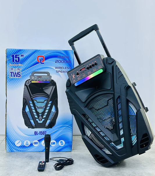 KTX-580563 15 Inch Portable Trolley Speaker with Wireless Sound and Subwoofer