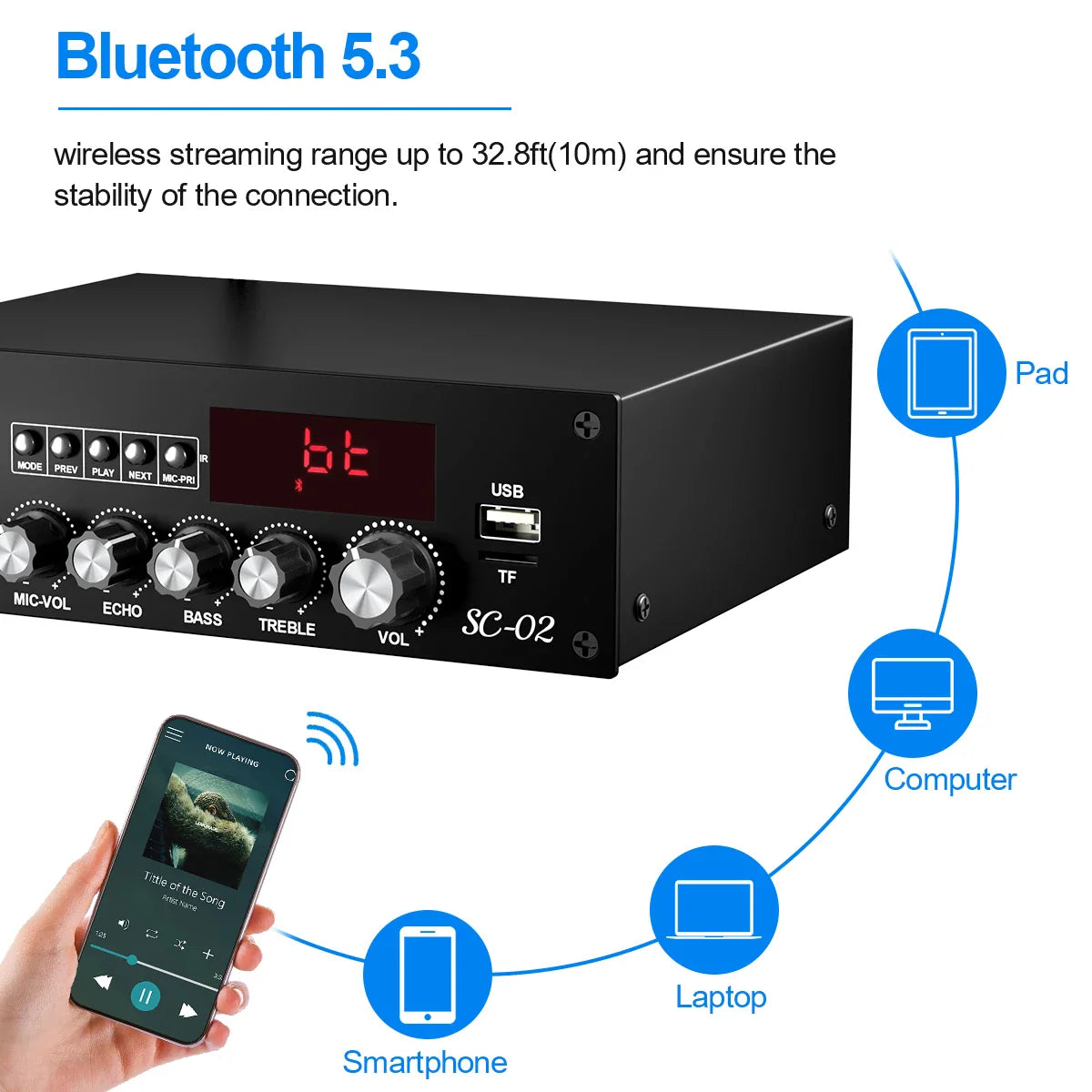 KTX-678227 200W Bluetooth High Power Amplifier Mini Home Theater Dual Channel Digital AMP