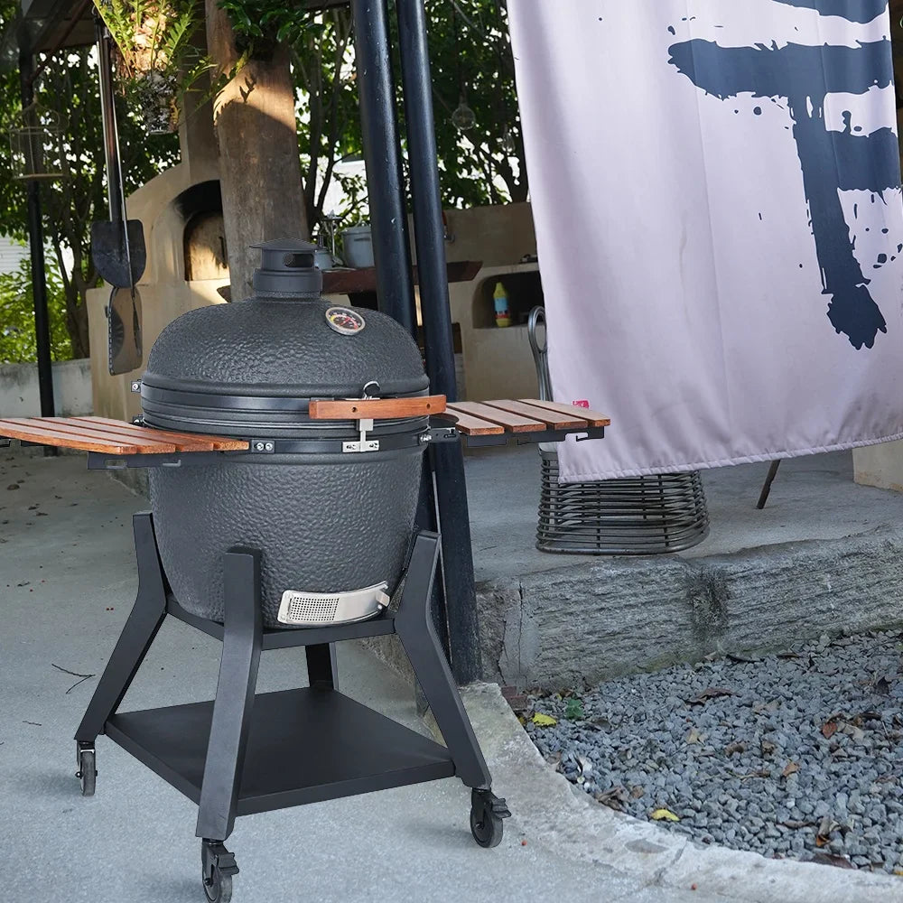 KTX-320083 Large 23.5 Inch Ceramic Charcoal Kamado Grill for Outdoor BBQ and Smoking