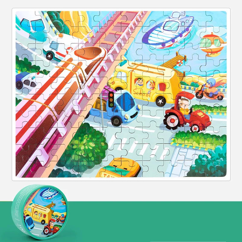 KTX-988883 Children's Dinosaur Jigsaw Puzzle - 100 Pieces Cartoon Barrel Puzzle Toy