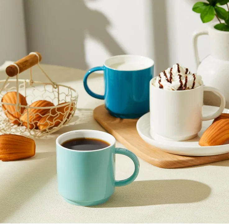 KTX-498643 10oz Ceramic Stackable Coffee Mugs – Porcelain Cups for Coffee, Tea, Cappuccino and Latte