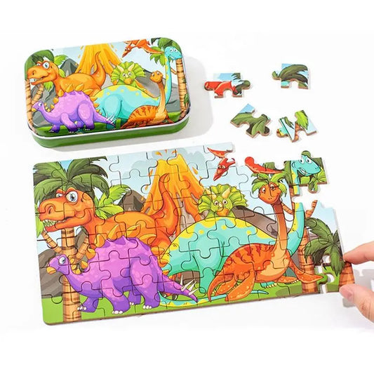 KTX-349331 60-Piece Educational Dinosaur Jigsaw Puzzle for Kids - Iron Box Wooden Puzzle Toys