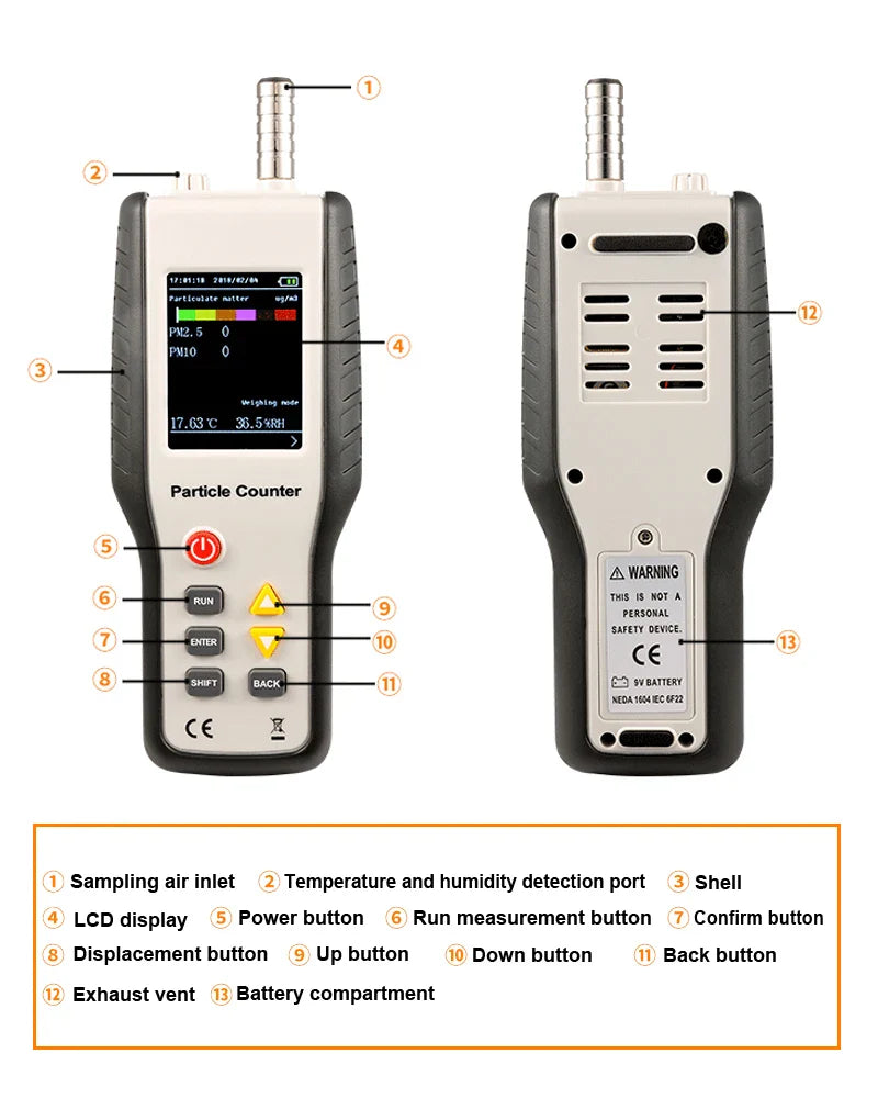 KTX-569555 High Sensitivity PM2.5 Air Quality Monitor - Handheld Dust Particle Counter with Temperature and Humidity Measurement