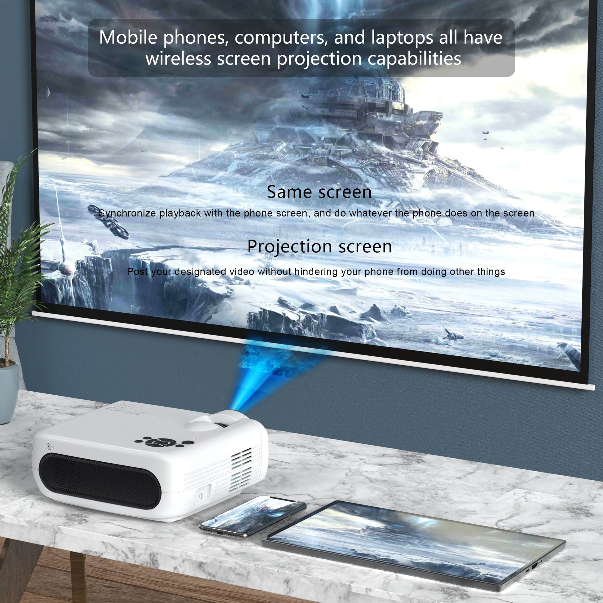 KTX-795795 8K 3D Android Smart Portable LED DLP Projector for Home Theatre, Compatible with Smartphone, Tablet, and PC