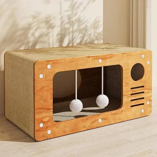 KTX-226387 Spacious Custom Cardboard Kitten Scratcher Board with Lounger and Cat Tree Features