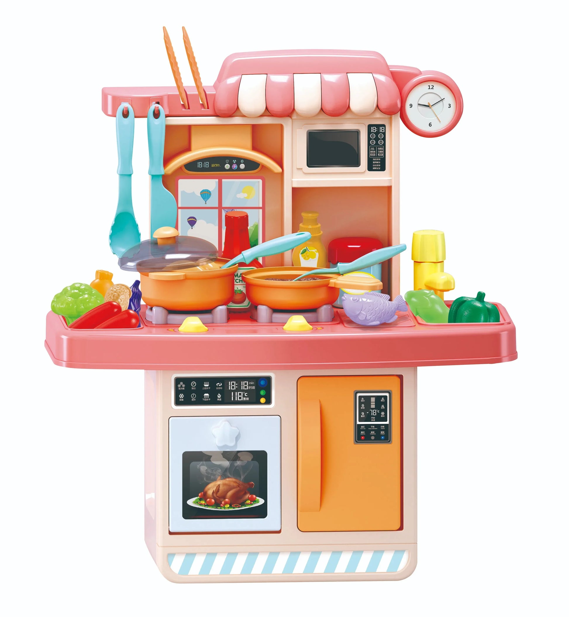 KTX-524755 Realistic Sounds and Lights Kitchen Playset for Kids - 23-Piece Role Play Cooking Toy Set