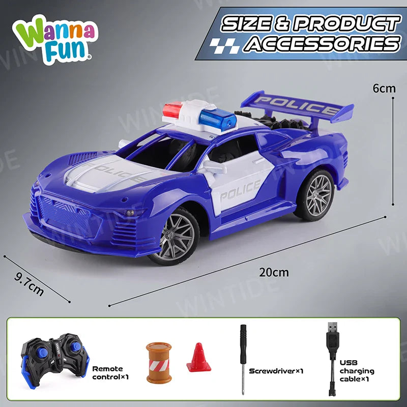 KTX-641171 1:20 Scale Remote Control Police Car Model with Sound and Light Effects, Electric Powered, Indoor-Outdoor Use