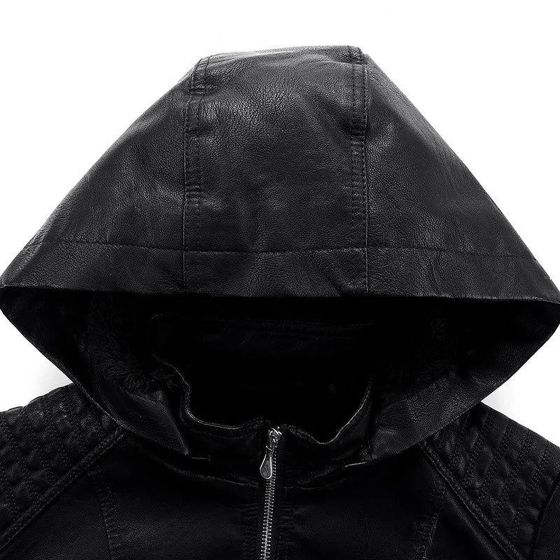 KTX-848851 Hooded Jackets Custom Detachable PU Coats Leather Jackets Clothing Brand Jacket