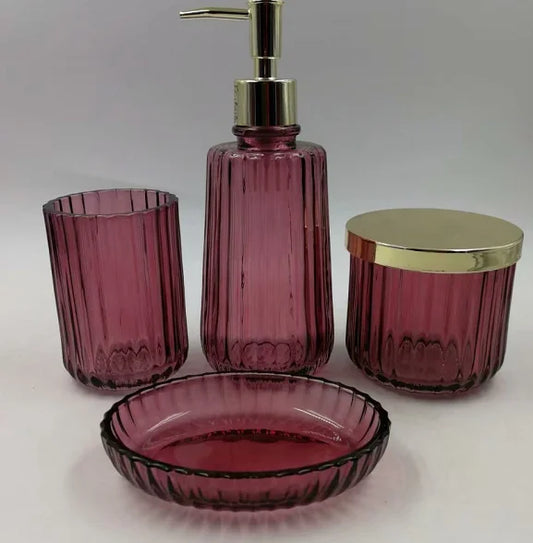 KTX-431955 Luxury Clear 4-Piece Glass Bathroom Accessories Set for Home and Hotel Use