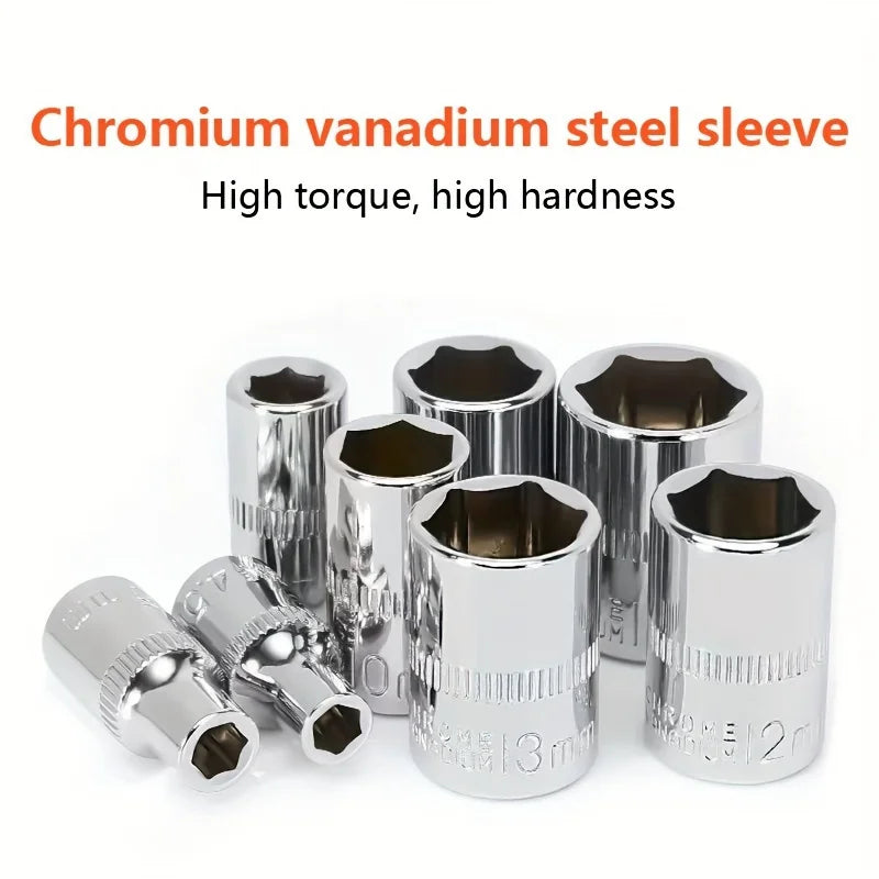KTX-149011 61-Piece Chrome Vanadium Steel Manual Tool Kit for Automotive Repairs with Ratchet Socket Wrench Set