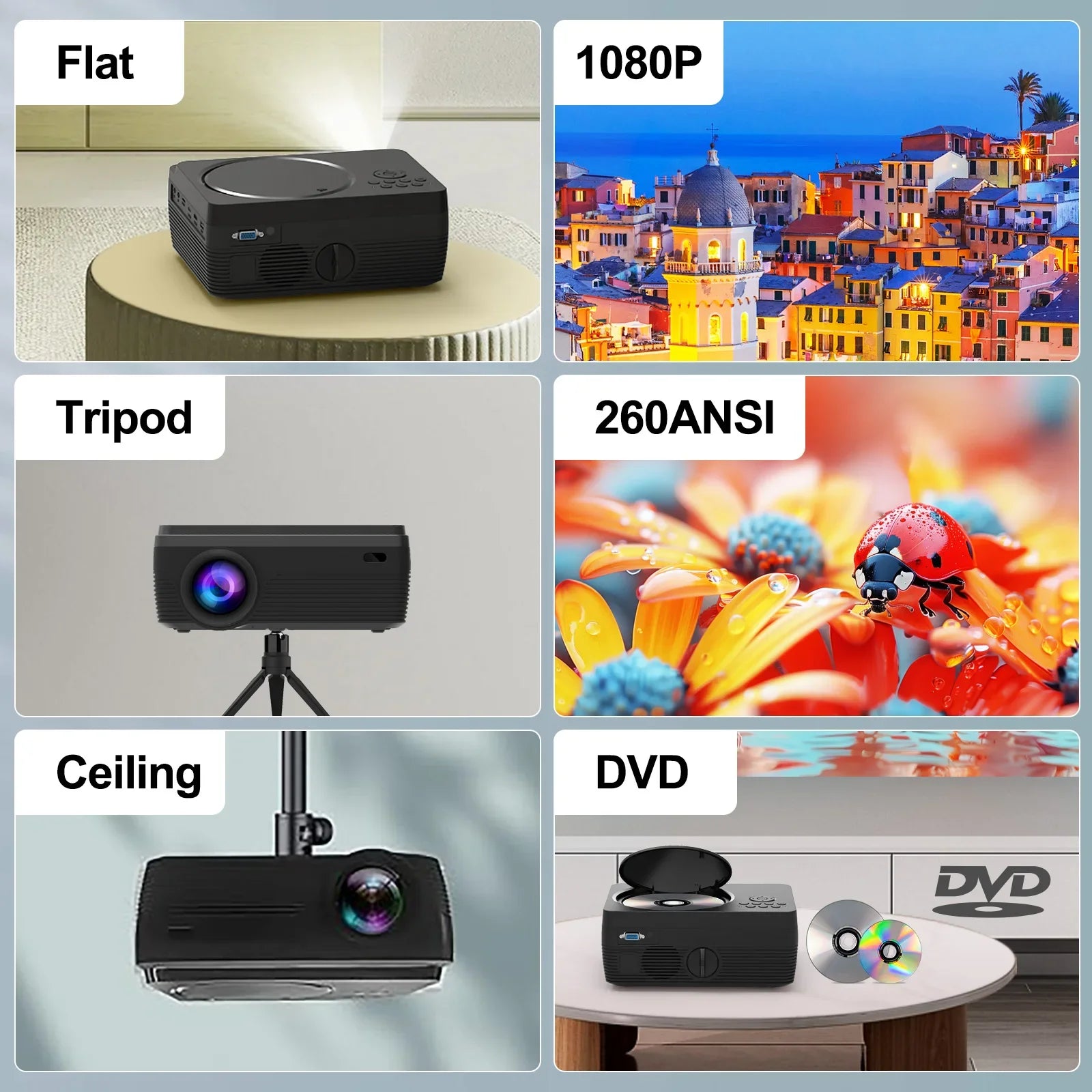 KTX-221779 Android 9.0 4K Home Theater Multimedia Projector with 2.4G and 5G WiFi