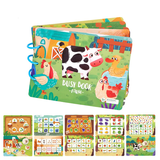 KTX-099923 Early Learning Montessori Busy Book for Toddlers, Activity Book with Farm Themes, Educational Interactive Toy