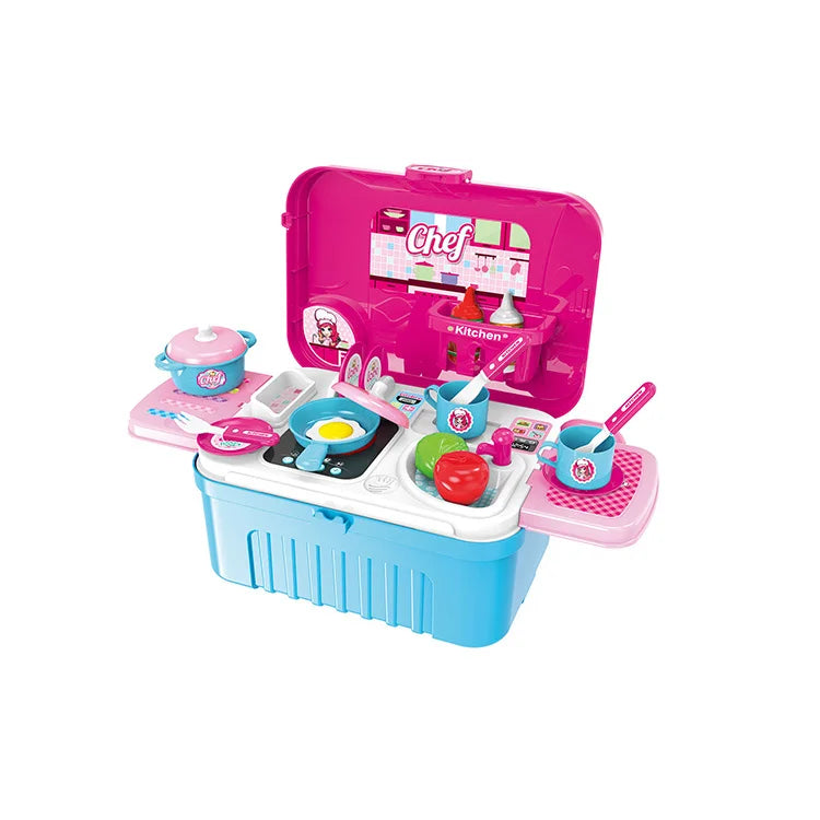 KTX-652307 3-in-1 Kitchen and Medical Tool Set for Pretend Play with Makeup and Utensils in Suitcase