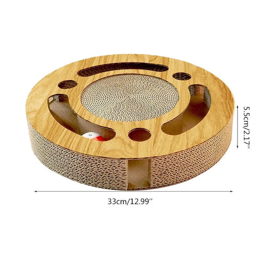 KTX-407187 Interactive Cat Scratcher Toy with Bell Ball and Catnip - Corrugated Cardboard Lounge for Healthy Claws