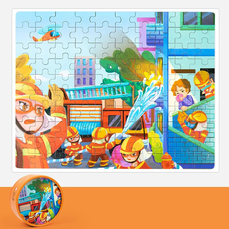 KTX-988883 Children's Dinosaur Jigsaw Puzzle - 100 Pieces Cartoon Barrel Puzzle Toy