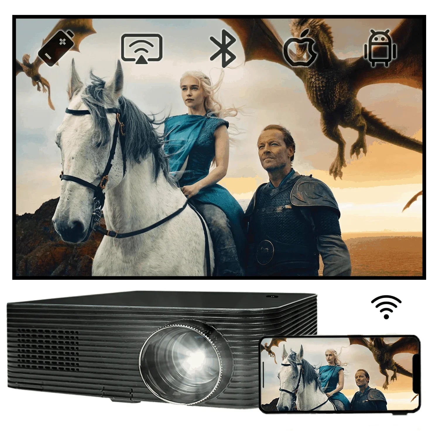 KTX-730259 Full HD LCD Projector with Wireless WiFi, Android OS, 3600 Lumens, Dual Frequency, 60-150 Inch Projection