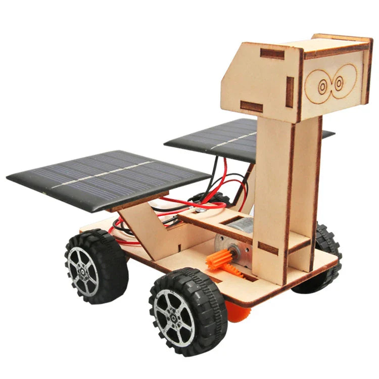 KTX-439571 Handmade Solar-Powered Wooden Lunar Rover Space Model DIY Educational Toy for Children