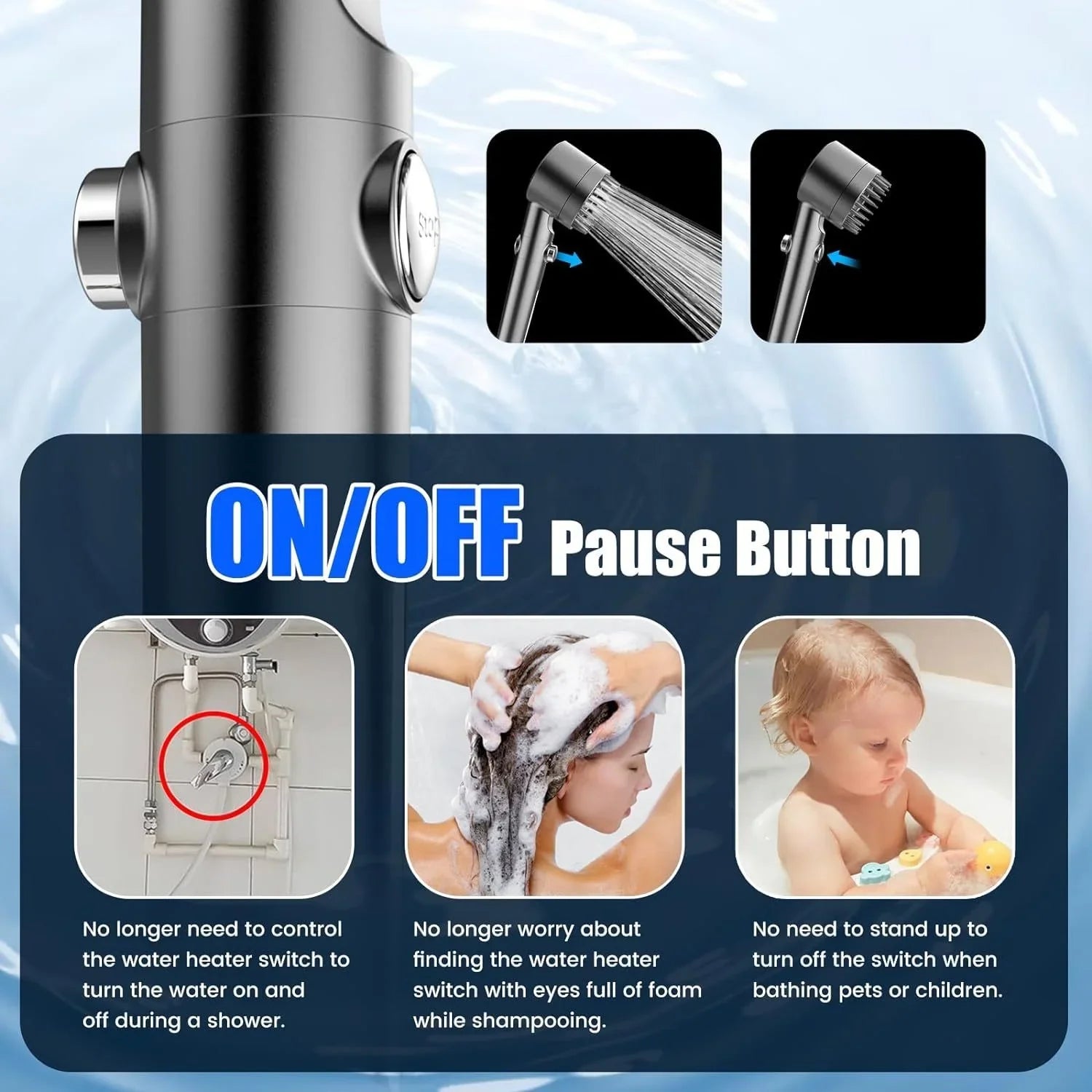KTX-851795 Adjustable 4-Function Handheld Shower Head with Massage Brush and Pressurized Spray