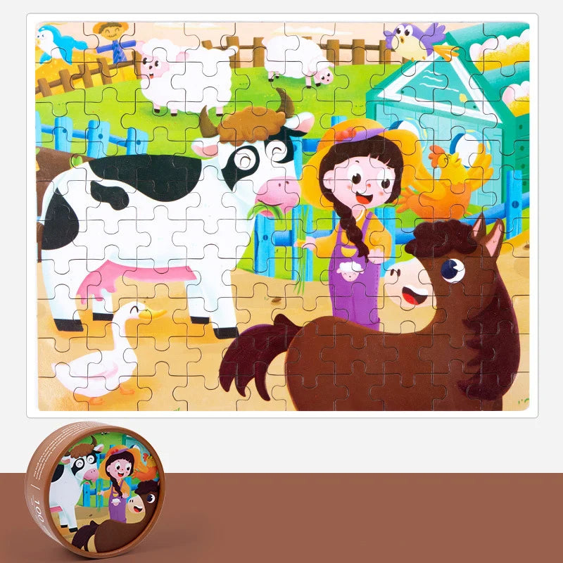 KTX-988883 Children's Dinosaur Jigsaw Puzzle - 100 Pieces Cartoon Barrel Puzzle Toy