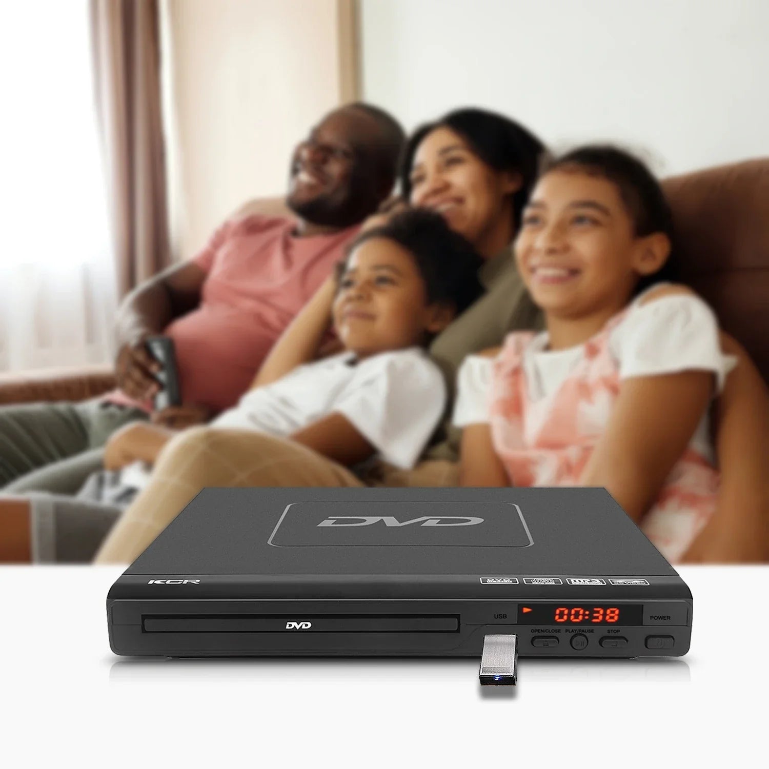 KTX-616147 Compact Region-Free Home DVD Player with USB Input and Remote Control, Supports CD, DVD, VCD Playback