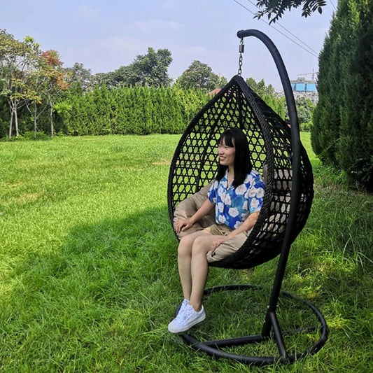 KTX-660627 Double Seated Rattan Egg Swing Chair with Cushion for Outdoor Patio and Garden Use