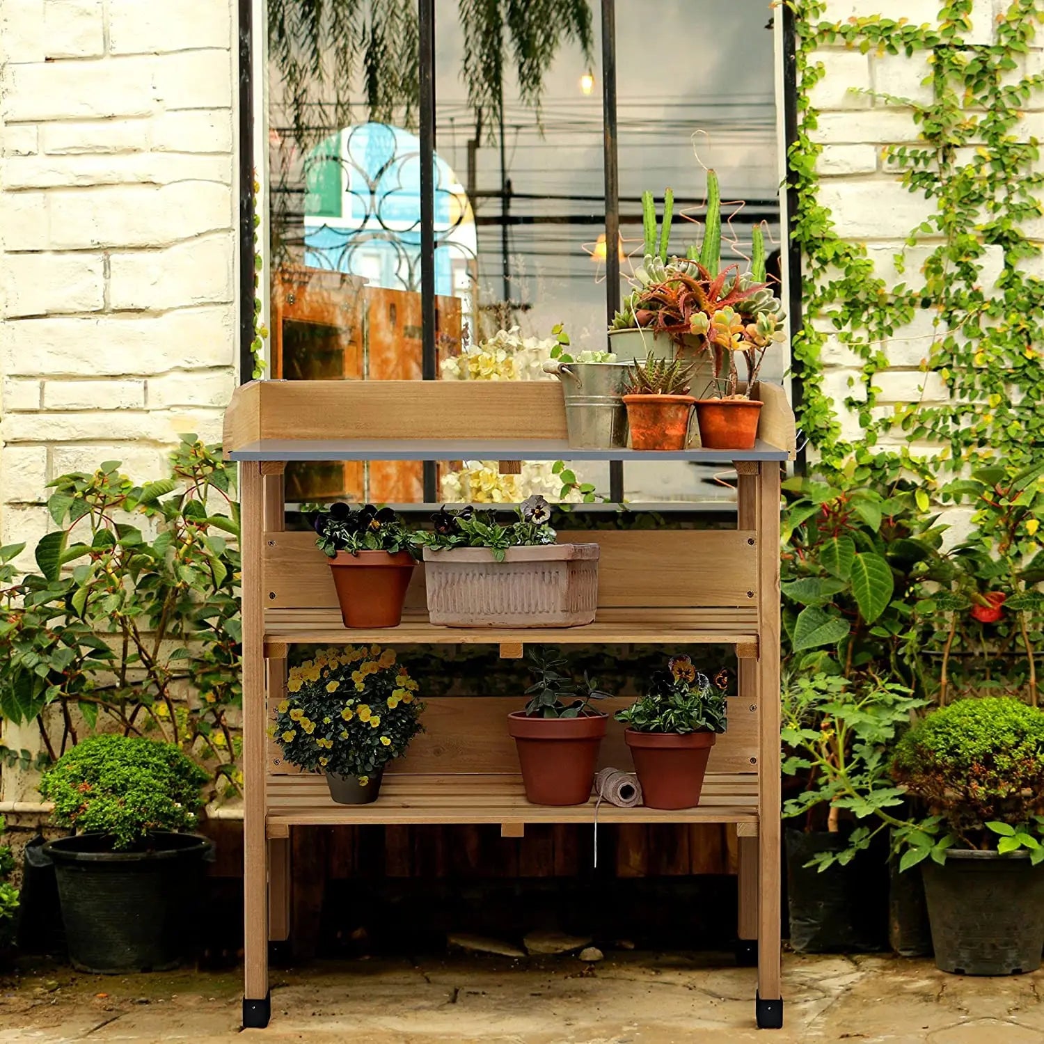 KTX-202515 Wooden Potting Table for Garden Outdoor Decoration