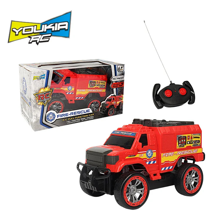KTX-409491 Remote Control Red 27MHz Fire Truck Toy Car for Kids - 4WD, Indoor/Outdoor Use