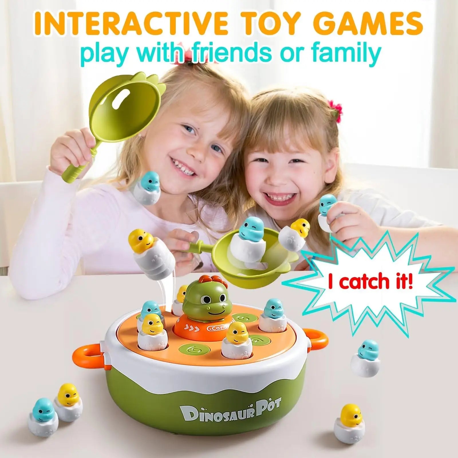 KTX-460371 Dinosaur 4 in 1 Pop Up Board Game for Kids - Electronic Musical Bouncing Turntable Fishing Fun