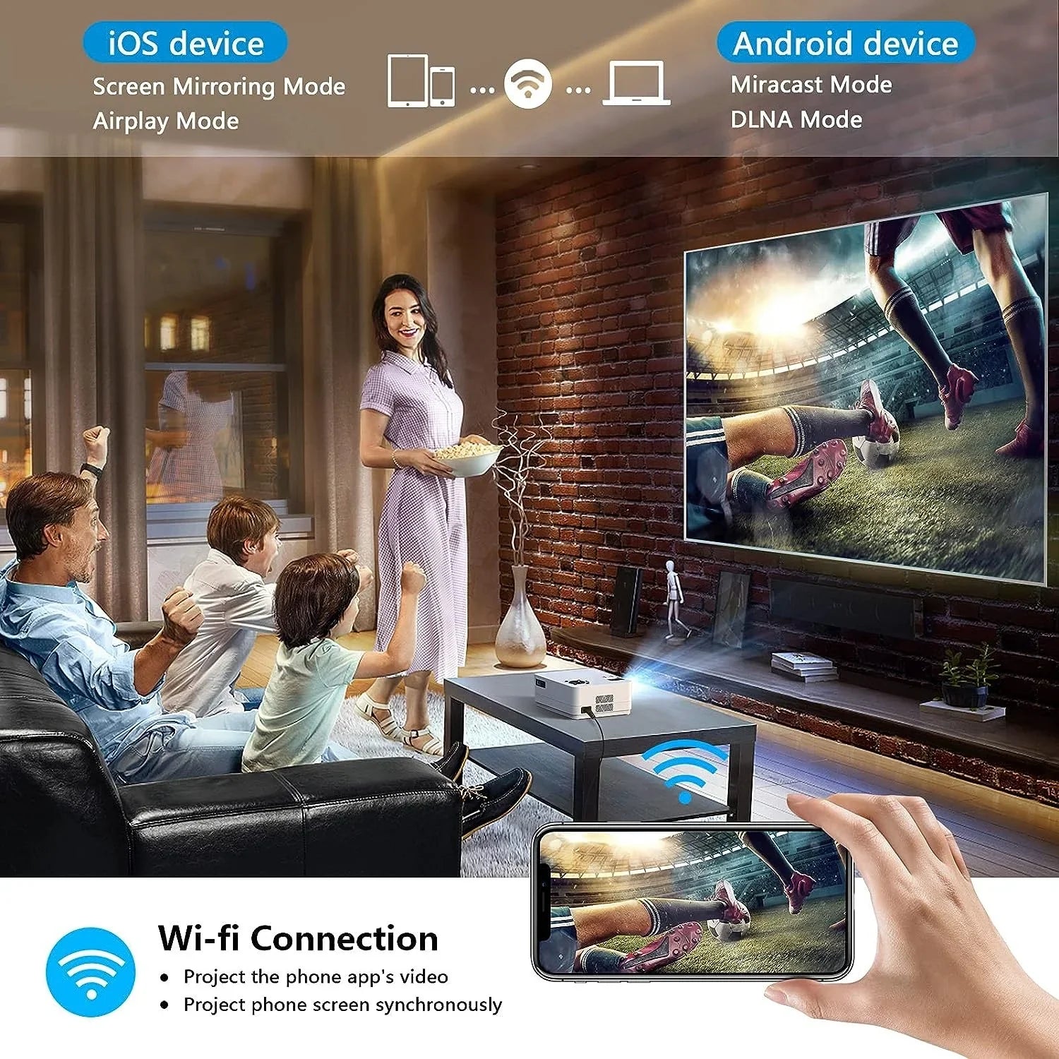 KTX-777683 Portable 4K Home Theater Projector with Smart DLP, 5400mAh Battery, and Dual Wifi Connectivity for Travel