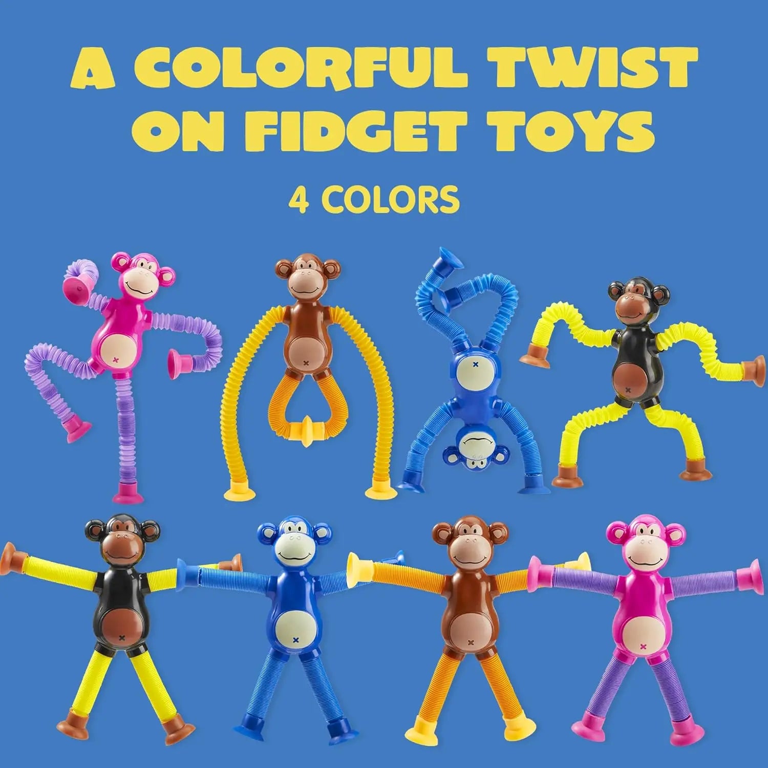 KTX-999315 Cute Big Ear Monkey Squeeze Fidget Toy - Pop Tubes Ideal for Kids 5+