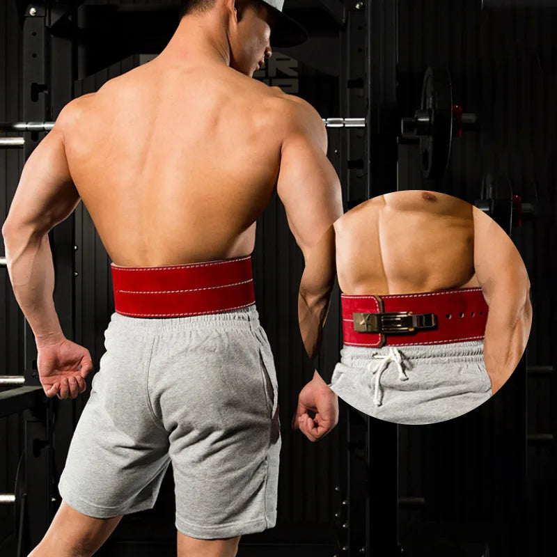 KTX-452819 Leather Weightlifting Belt - 10mm Thick Cowhide, 4-Layer Design, Lever Closure