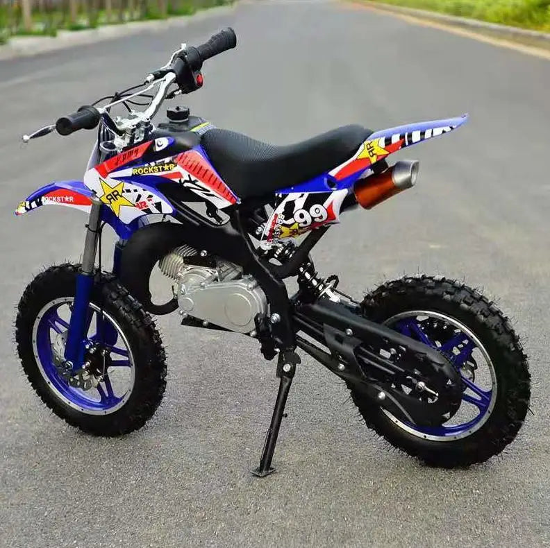 KTX-368723 49cc 2-Stroke Mini Dirt Bike for Kids with Manual Ignition and Disc Brakes, Max Speed 30KM/H