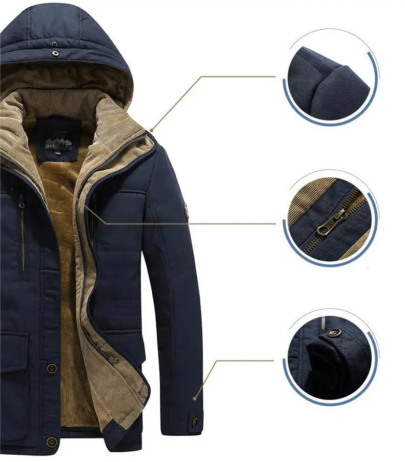 KTX-029651 Men's Jacket Sets Mens Winter Jacket CoatThickened Waterproof Canvas Coat Zipper Closure Windproof Clothing Men's Coats
