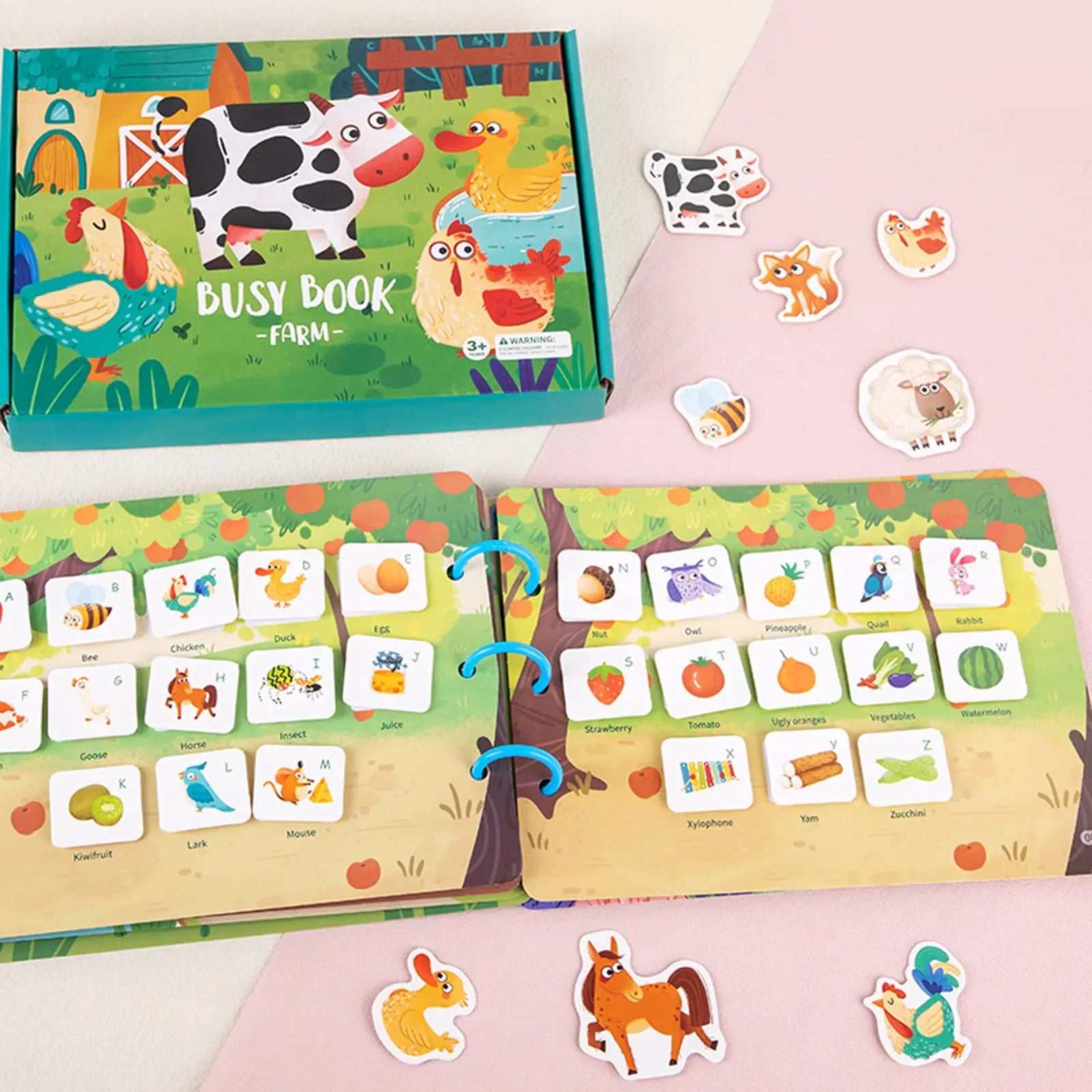 KTX-099923 Early Learning Montessori Busy Book for Toddlers, Activity Book with Farm Themes, Educational Interactive Toy