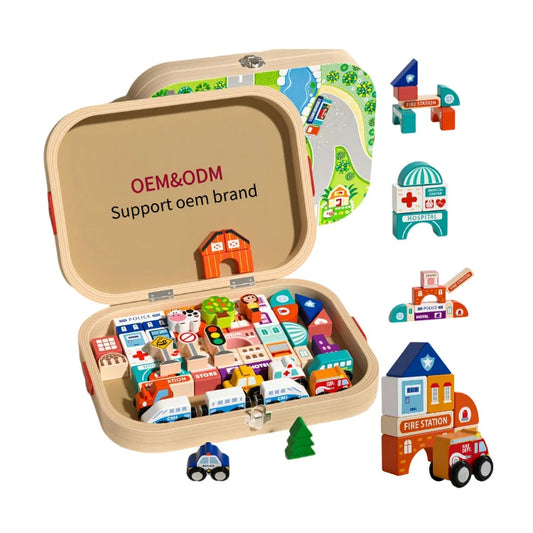 KTX-375187 Custom Wooden Educational Building Blocks for Kids - Urban Track Shape Intelligence Blocks