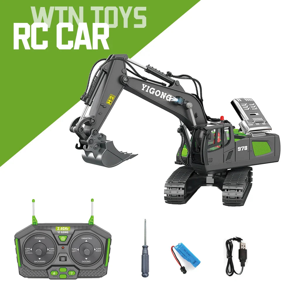 KTX-073683 2.4G Wireless Remote Control Mini Excavator Toy - Metal Engineering Construction Digger Vehicle