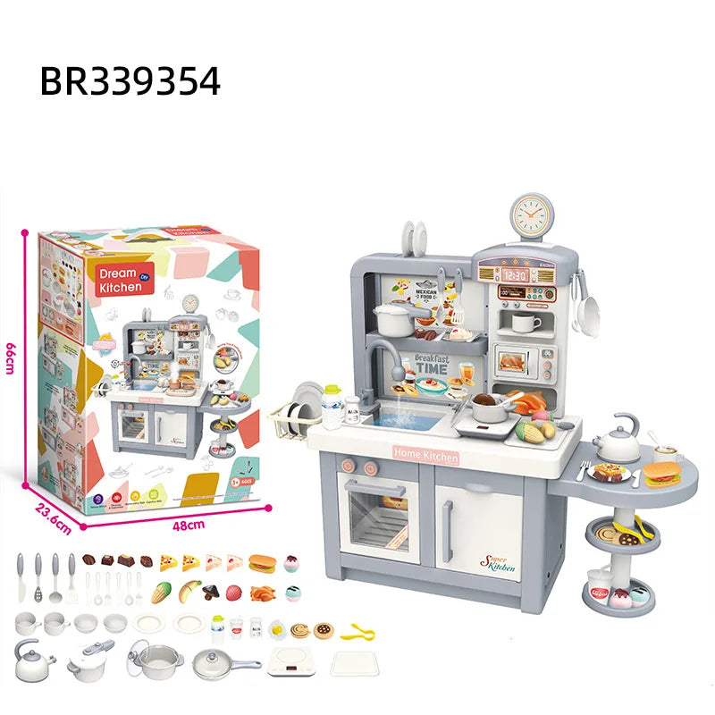 KTX-979987 Durable Plastic Pretend Play Kitchen Tableware Set with Sound, Light, and Water Features for Kids