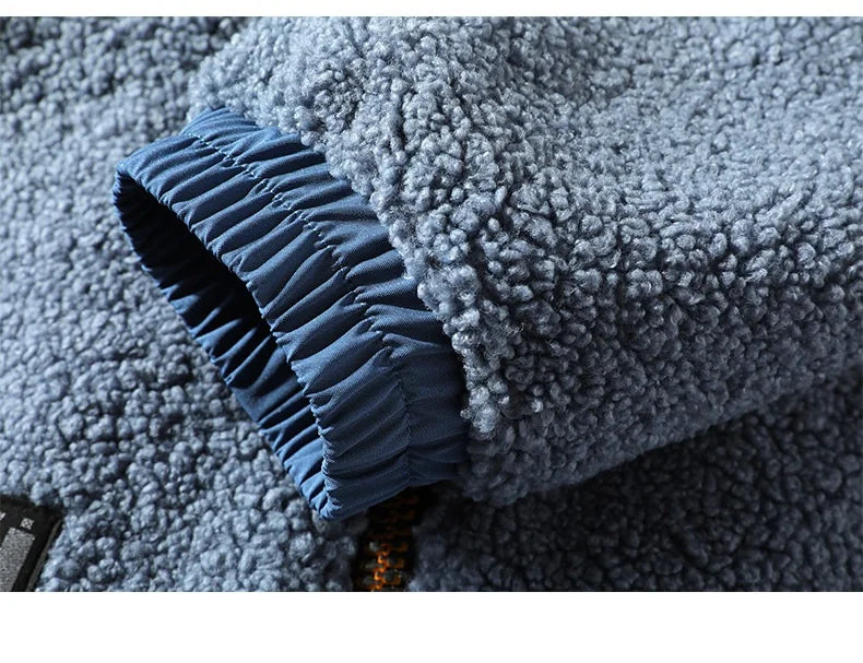 KTX-472595 Men's Casual Lamb Wool Cotton Coat Winter Blouson With Single Breasted Closure Loose and Warm Canvas Clothing