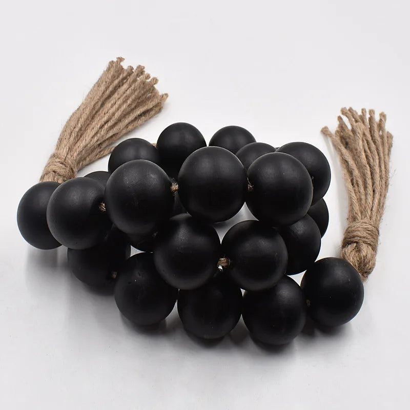 KTX-780051 Large Black and Natural Wood Bead Garland with 4cm Diameter Beads for Home Décor